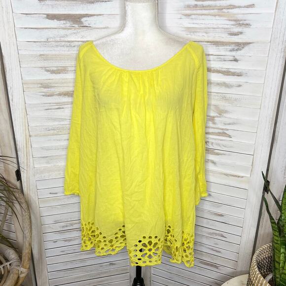 SEAFOLLY AUSTRALIA Women's Cotton Embroidered Tunic Coverup Top Yellow Medium - Picture 2 of 12
